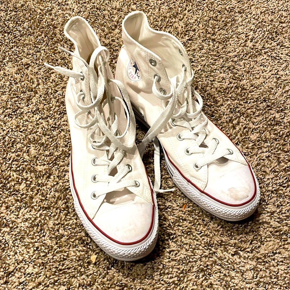 Classic high top white Converse, men’s size 11